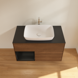 Тумба под раковину Villeroy & Boch Finion 100х50,1 см с подсветкой МДФ шпон грецкого ореха/стекло черное матовое F772PDGN