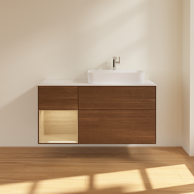 Тумба под раковину Villeroy & Boch Finion 120х50,1 см с подсветкой МДФ шпон грецкого ореха/стекло белое матовое F391PCGN