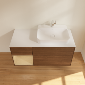 Тумба под раковину Villeroy & Boch Finion 120х50,1 см с подсветкой МДФ шпон грецкого ореха/стекло белое матовое F391PCGN