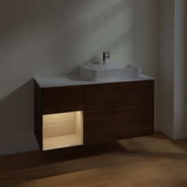 Тумба под раковину Villeroy & Boch Finion 120х50,1 см с подсветкой МДФ шпон грецкого ореха/стекло белое матовое F391PCGN