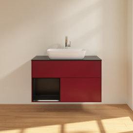 Тумба под раковину Villeroy & Boch Finion 100х50,1 см с подсветкой МДФ пион матовый лак/стекло черное матовое F772PDHB