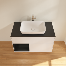 Тумба под раковину Villeroy & Boch Finion 100х50,1 см с подсветкой МДФ белый матовый лак/стекло черное матовое F772PDMT