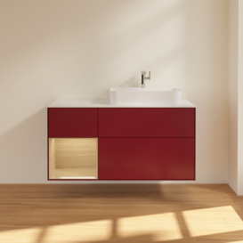 Тумба под раковину Villeroy & Boch Finion 120х50,1 см с подсветкой МДФ пион матовый лак/стекло белое матовое F391PCHB