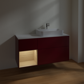 Тумба под раковину Villeroy & Boch Finion 120х50,1 см с подсветкой МДФ пион матовый лак/стекло белое матовое F391PCHB