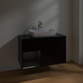 Тумба под раковину Villeroy & Boch Finion 100х50,1 см с подсветкой МДФ черный матовый лак/стекло черное матовое F772PDPD