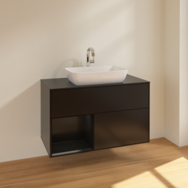 Тумба под раковину Villeroy & Boch Finion 100х50,1 см с подсветкой МДФ черный матовый лак/стекло черное матовое F772PDPD