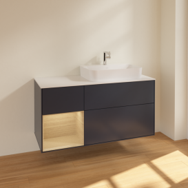 Тумба под раковину Villeroy & Boch Finion 120х50,1 см с подсветкой МДФ темно-синий матовый лак/стекло белое матовое F391PCHG