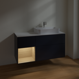 Тумба под раковину Villeroy & Boch Finion 120х50,1 см с подсветкой МДФ темно-синий матовый лак/стекло белое матовое F391PCHG