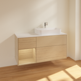 Тумба под раковину Villeroy & Boch Finion 120х50,1 см с подсветкой МДФ шпон дуба/стекло белое матовое F391PCPC