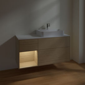 Тумба под раковину Villeroy & Boch Finion 120х50,1 см с подсветкой МДФ шпон дуба/стекло белое матовое F391PCPC