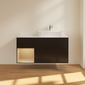 Тумба под раковину Villeroy & Boch Finion 120х50,1 см с подсветкой МДФ черный матовый лак/стекло белое матовое F391PCPD