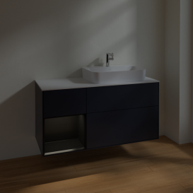 Тумба под раковину Villeroy & Boch Finion 120х50,1 см с подсветкой МДФ темно-синий матовый лак/стекло белое матовое F391PDHG