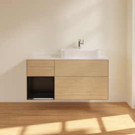 Тумба под раковину Villeroy & Boch Finion 120х50,1 см с подсветкой МДФ шпон дуба/стекло белое матовое F391PDPC