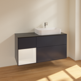 Тумба под раковину Villeroy & Boch Finion 120х50,1 см с подсветкой МДФ темно-синий матовый лак/стекло черное матовое F392GFHG