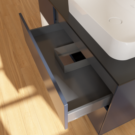 Тумба под раковину Villeroy & Boch Finion 120х50,1 см с подсветкой МДФ темно-синий матовый лак/стекло черное матовое F392GFHG