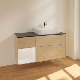 Тумба под раковину Villeroy & Boch Finion 120х50,1 см с подсветкой МДФ шпон дуба/стекло черное матовое F392GFPC