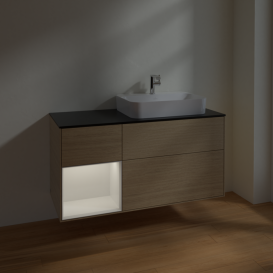 Тумба под раковину Villeroy & Boch Finion 120х50,1 см с подсветкой МДФ шпон дуба/стекло черное матовое F392GFPC
