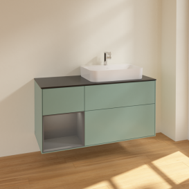 Тумба под раковину Villeroy & Boch Finion 120х50,1 см с подсветкой МДФ оливковый матовый лак/стекло черное матовое F392GKGM