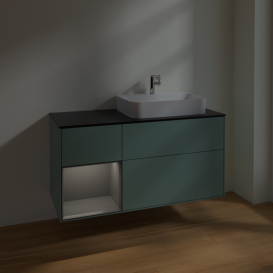 Тумба под раковину Villeroy & Boch Finion 120х50,1 см с подсветкой МДФ оливковый матовый лак/стекло черное матовое F392GKGM