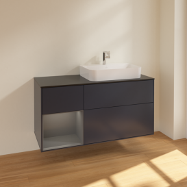 Тумба под раковину Villeroy & Boch Finion 120х50,1 см с подсветкой МДФ темно-синий матовый лак/стекло черное матовое F392GKHG