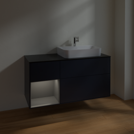Тумба под раковину Villeroy & Boch Finion 120х50,1 см с подсветкой МДФ темно-синий матовый лак/стекло черное матовое F392GKHG