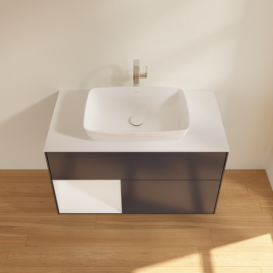 Тумба под раковину Villeroy & Boch Finion 100х50,1 см с подсветкой МДФ темно-синий матовый лак/стекло белое матовое F771GFHG