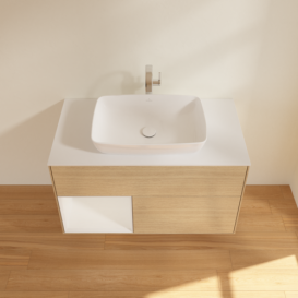 Тумба под раковину Villeroy & Boch Finion 100х50,1 см с подсветкой МДФ шпон дуба/стекло белое матовое F771GFPC