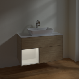 Тумба под раковину Villeroy & Boch Finion 100х50,1 см с подсветкой МДФ шпон дуба/стекло белое матовое F771GFPC