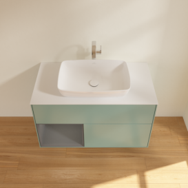 Тумба под раковину Villeroy & Boch Finion 100х50,1 см с подсветкой МДФ оливковый матовый лак/стекло белое матовое F771GKGM