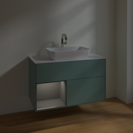 Тумба под раковину Villeroy & Boch Finion 100х50,1 см с подсветкой МДФ оливковый матовый лак/стекло белое матовое F771GKGM