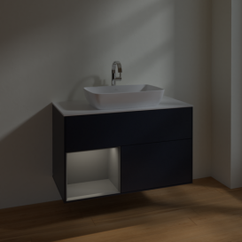 Тумба под раковину Villeroy & Boch Finion 100х50,1 см с подсветкой МДФ темно-синий матовый лак/стекло белое матовое F771GKHG