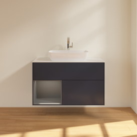 Тумба под раковину Villeroy & Boch Finion 100х50,1 см с подсветкой МДФ темно-синий матовый лак/стекло белое матовое F771GKHG