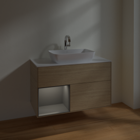 Тумба під раковину Villeroy & Boch Finion 100х50,1 см із підсвічуванням МДФ шпон дуба/скло біле матове F771GKPC