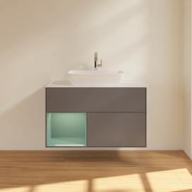 Тумба под раковину Villeroy & Boch Finion 100х50,1 см с подсветкой МДФ антрацит матовый лак/стекло белое матовое F771GMGK