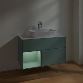 Тумба под раковину Villeroy & Boch Finion 100х50,1 см с подсветкой МДФ оливковый матовый лак/стекло белое матовое F771GMGM