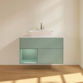 Тумба под раковину Villeroy & Boch Finion 100х50,1 см с подсветкой МДФ оливковый матовый лак/стекло белое матовое F771GMGM