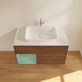 Тумба под раковину Villeroy & Boch Finion 100х50,1 см с подсветкой МДФ шпон грецкого ореха/стекло белое матовое F771GMGN