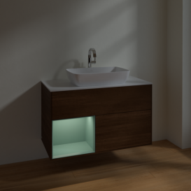 Тумба под раковину Villeroy & Boch Finion 100х50,1 см с подсветкой МДФ шпон грецкого ореха/стекло белое матовое F771GMGN