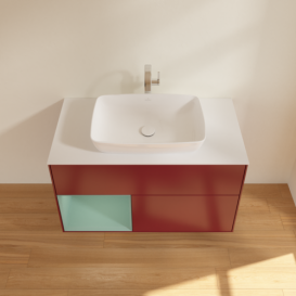 Тумба під раковину Villeroy & Boch Finion 100х50,1 см з підсвічуванням МДФ півонія матовий лак/скло біле матове F771GMHB