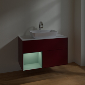 Тумба під раковину Villeroy & Boch Finion 100х50,1 см з підсвічуванням МДФ півонія матовий лак/скло біле матове F771GMHB