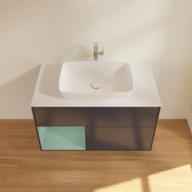 Тумба под раковину Villeroy & Boch Finion 100х50,1 см с подсветкой МДФ темно-синий матовый лак/стекло белое матовое F771GMHG