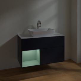 Тумба под раковину Villeroy & Boch Finion 100х50,1 см с подсветкой МДФ темно-синий матовый лак/стекло белое матовое F771GMHG