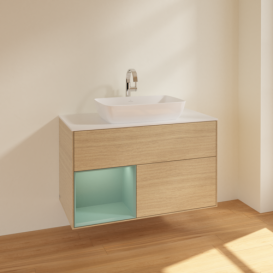 Тумба под раковину Villeroy & Boch Finion 100х50,1 см с подсветкой МДФ шпон дуба/стекло белое матовое F771GMPC