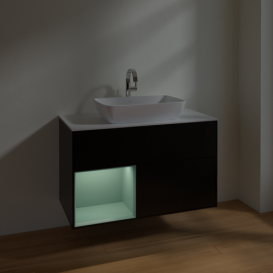 Тумба под раковину Villeroy & Boch Finion 100х50,1 см с подсветкой МДФ черный матовый лак/стекло белое матовое F771GMPD