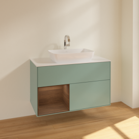 Тумба под раковину Villeroy & Boch Finion 100х50,1 см с подсветкой МДФ оливковый матовый лак/стекло белое матовое F771GNGM