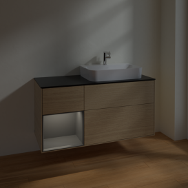 Тумба під раковину Villeroy & Boch Finion 120х50,1 см із підсвічуванням МДФ шпон дуба/скло чорне матове F392GKPC