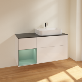 Тумба под раковину Villeroy & Boch Finion 120х50,1 см с подсветкой МДФ глянцевый белый лак/стекло черное матовое F392GMGF