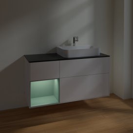 Тумба под раковину Villeroy & Boch Finion 120х50,1 см с подсветкой МДФ глянцевый белый лак/стекло черное матовое F392GMGF
