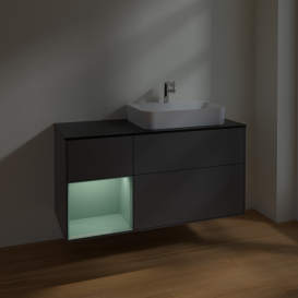 Тумба под раковину Villeroy & Boch Finion 120х50,1 см с подсветкой МДФ антрацит матовый лак/стекло черное матовое F392GMGK