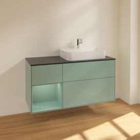 Тумба под раковину Villeroy & Boch Finion 120х50,1 см с подсветкой МДФ оливковый матовый лак/стекло черное матовое F392GMGM